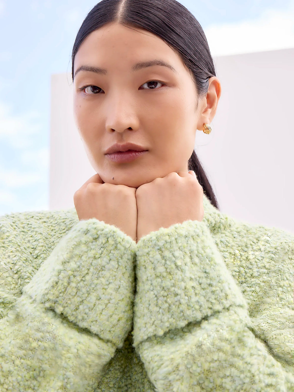 Green Boucle Deep Cuff Jumper
