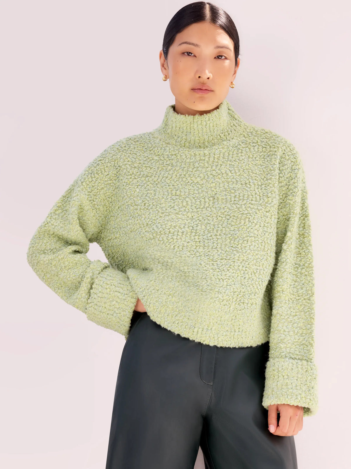 Green Boucle Deep Cuff Jumper