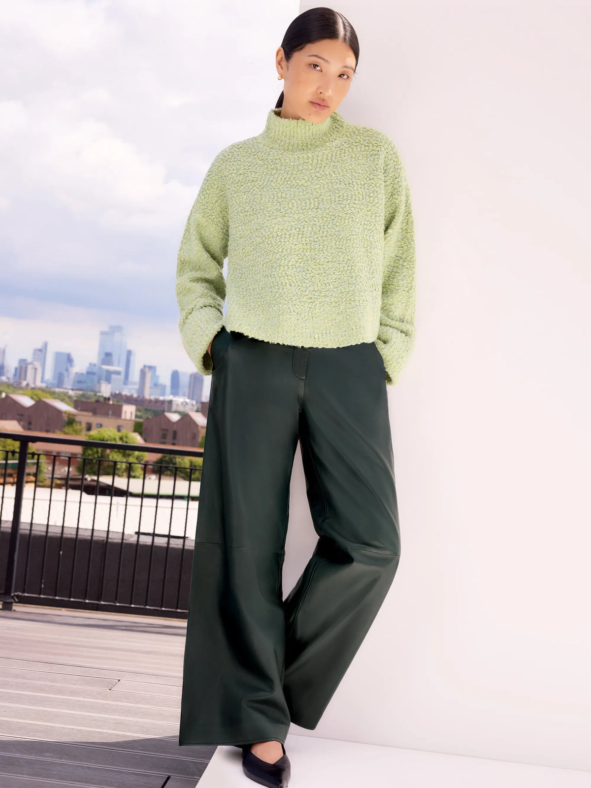 Green Boucle Deep Cuff Jumper