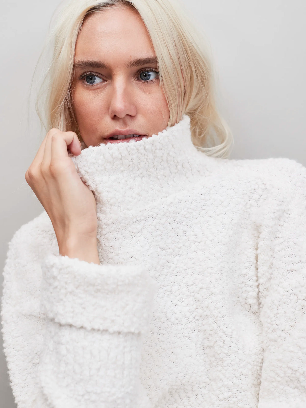Ivory Boucle Deep Cuff Jumper