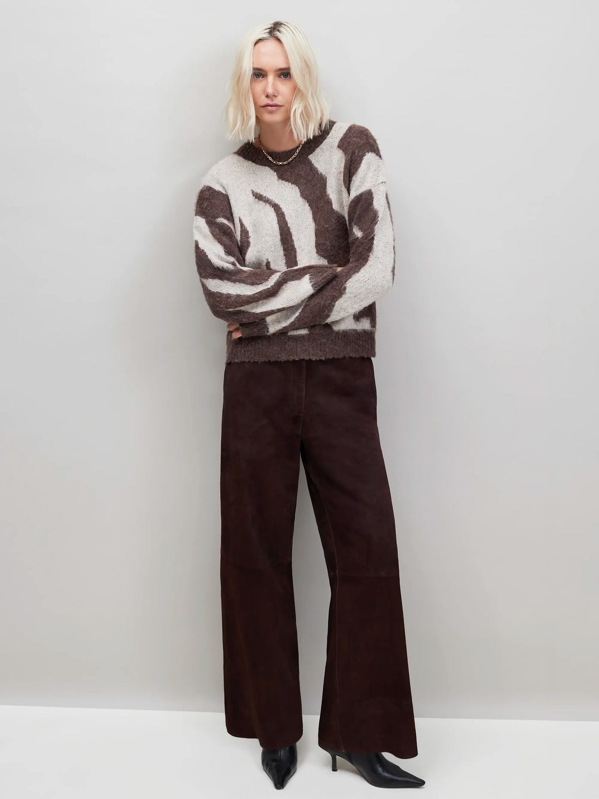 Brown Zebra Brushed Knit Jumper With Alpaca