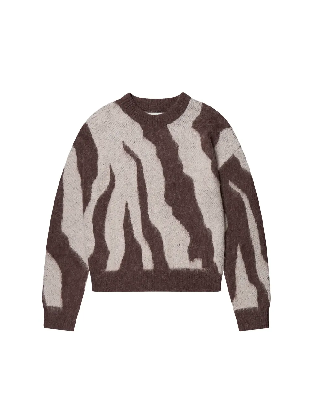 Brown Zebra Brushed Knit Jumper With Alpaca