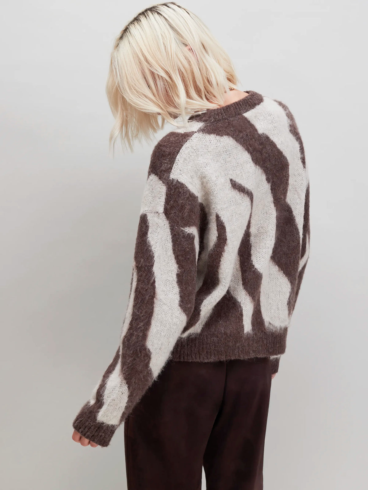 Brown Zebra Brushed Knit Jumper With Alpaca
