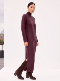 Dark Red Rib Knit High Neck Dress