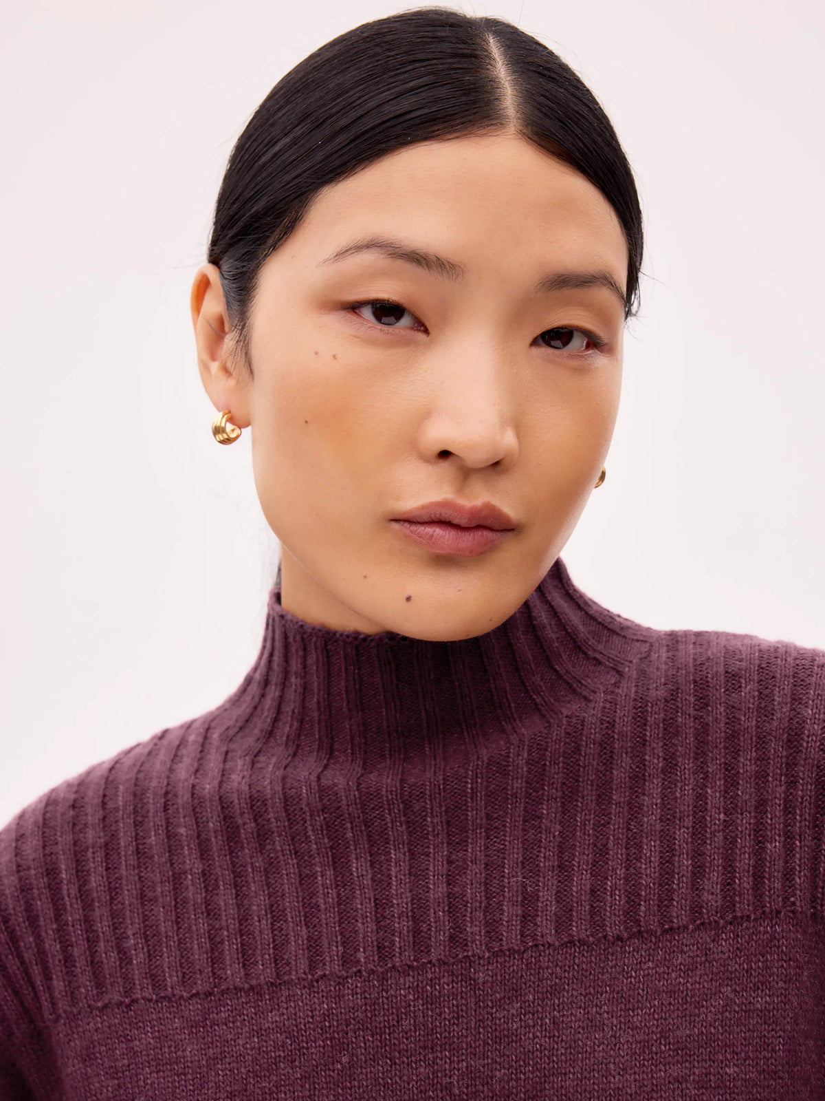 Dark Red Rib Knit High Neck Dress