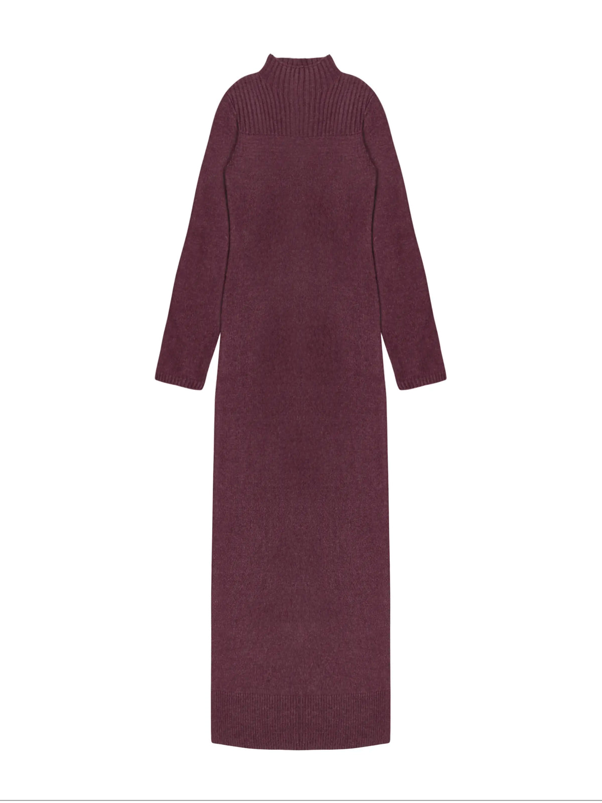 Petite Burgundy Rib Knit High Neck Dress
