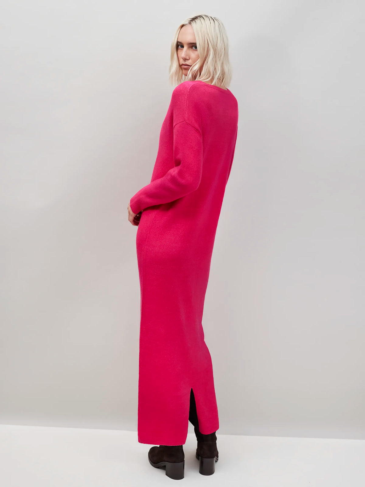 Pink V-Neck Knit Dress