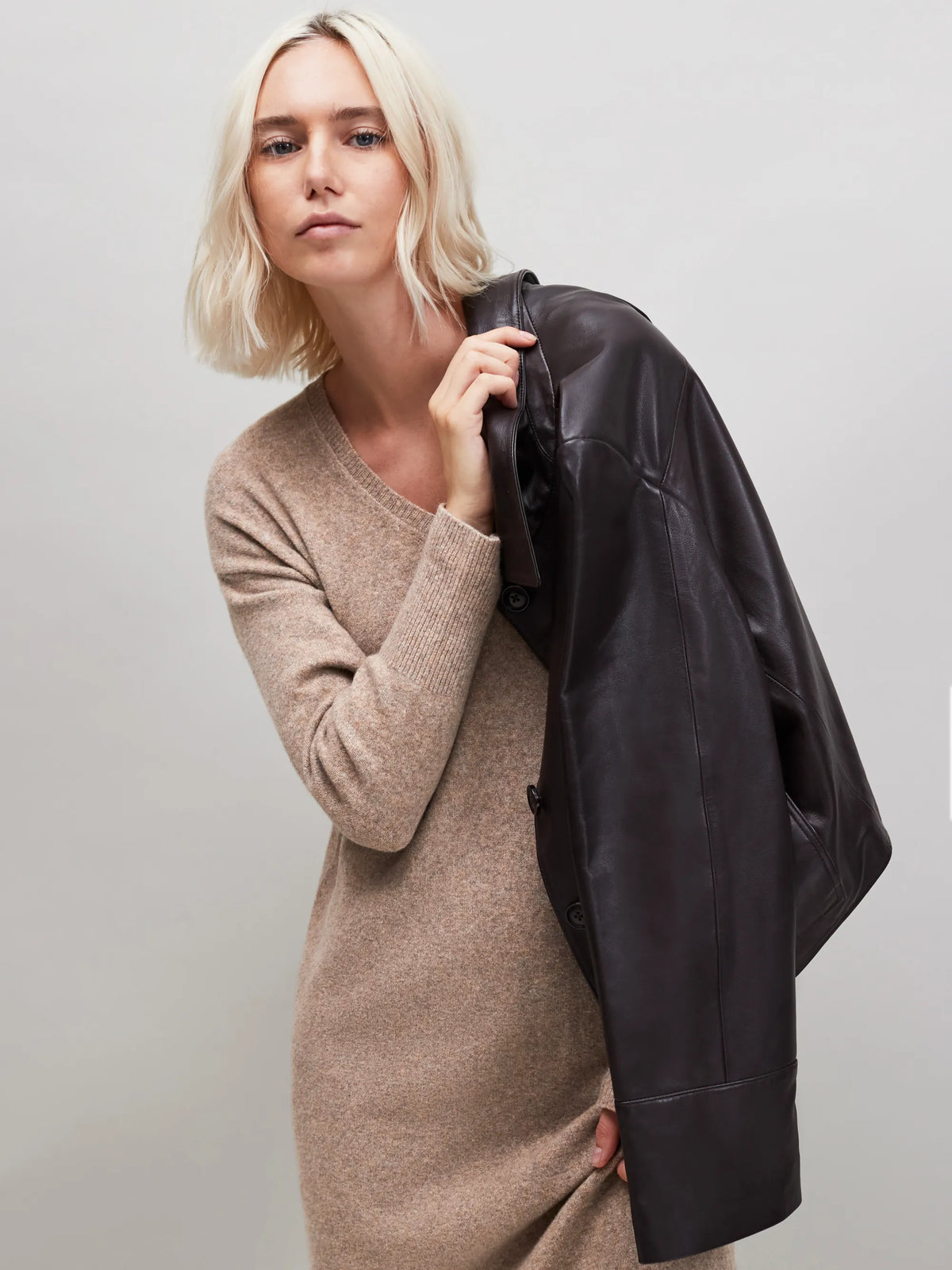 Oatmeal V-Neck Knit Dress