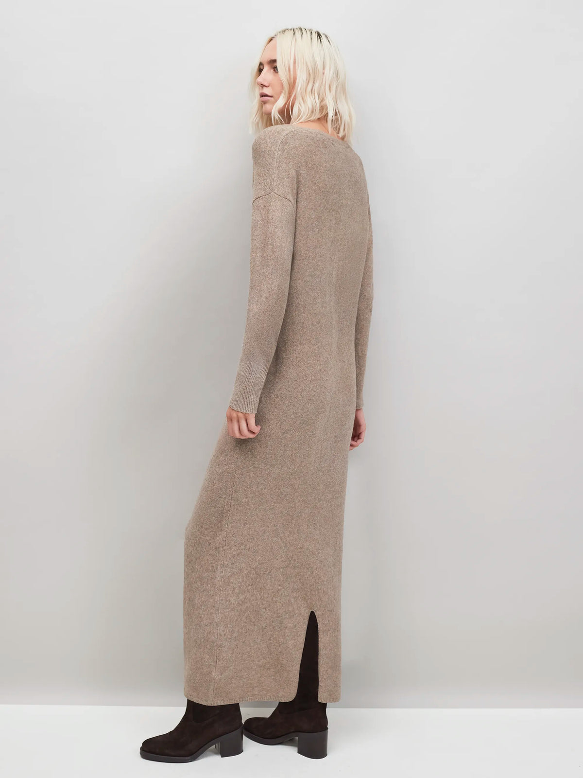 Oatmeal V-Neck Knit Dress