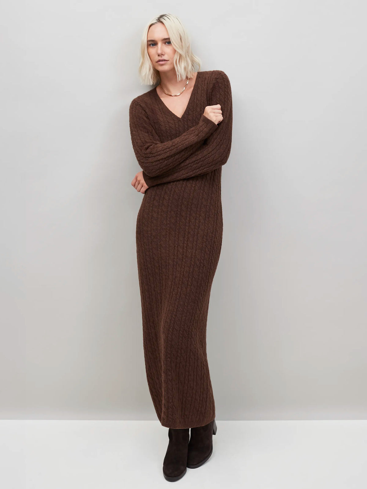 Chocolate Brown Cable Knit Dress