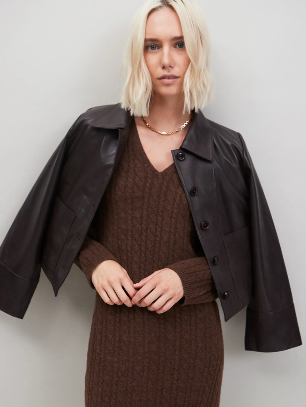 Chocolate Brown Cable Knit Dress Ro&Zo Chocolate Brown Cable Knit Dress Ro&Zo