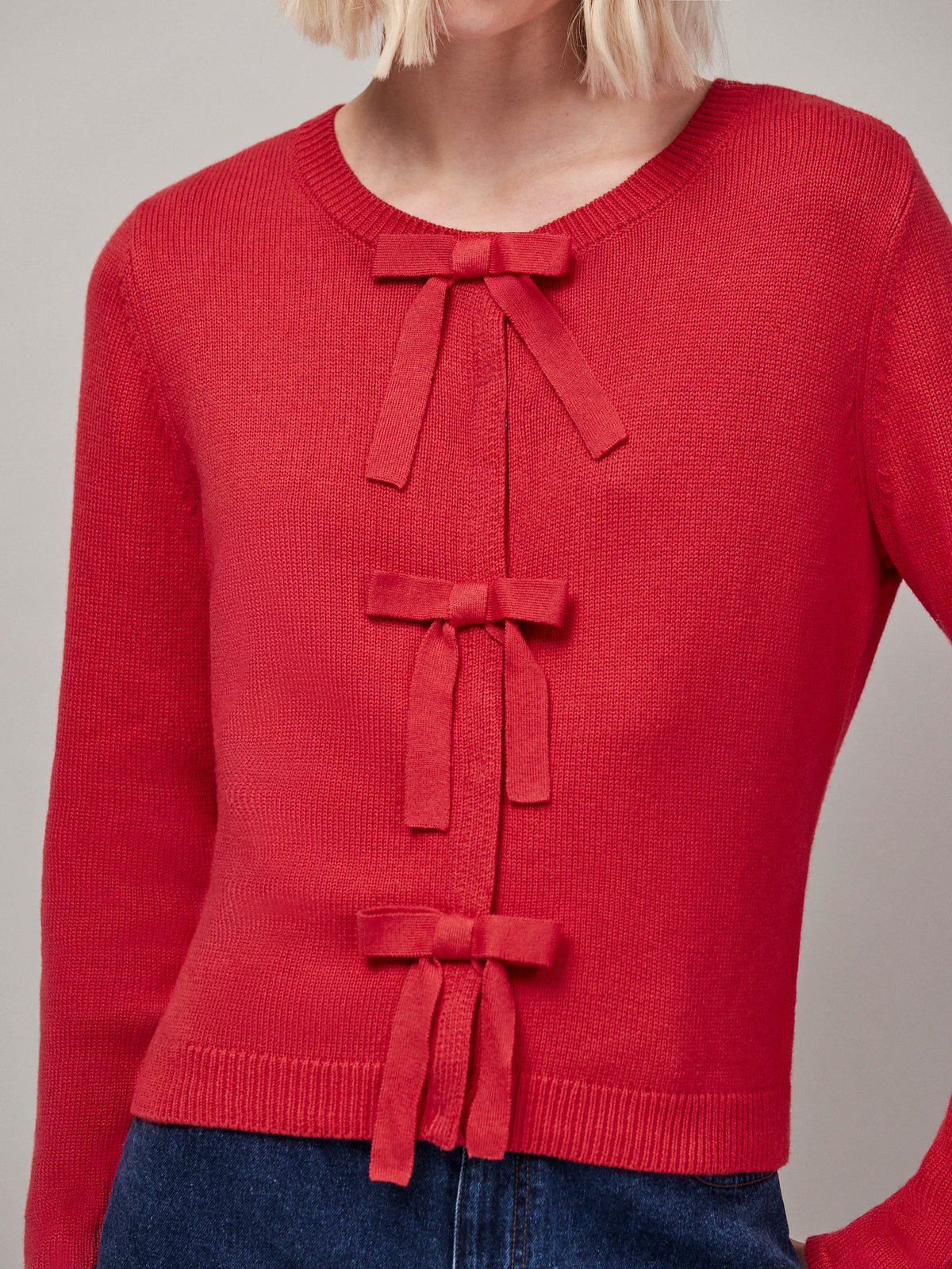 Red Bow Front Knit Cardigan With Cashmere