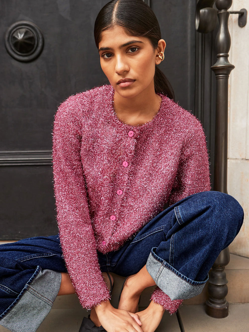 Pink Sparkle Knit Cardigan