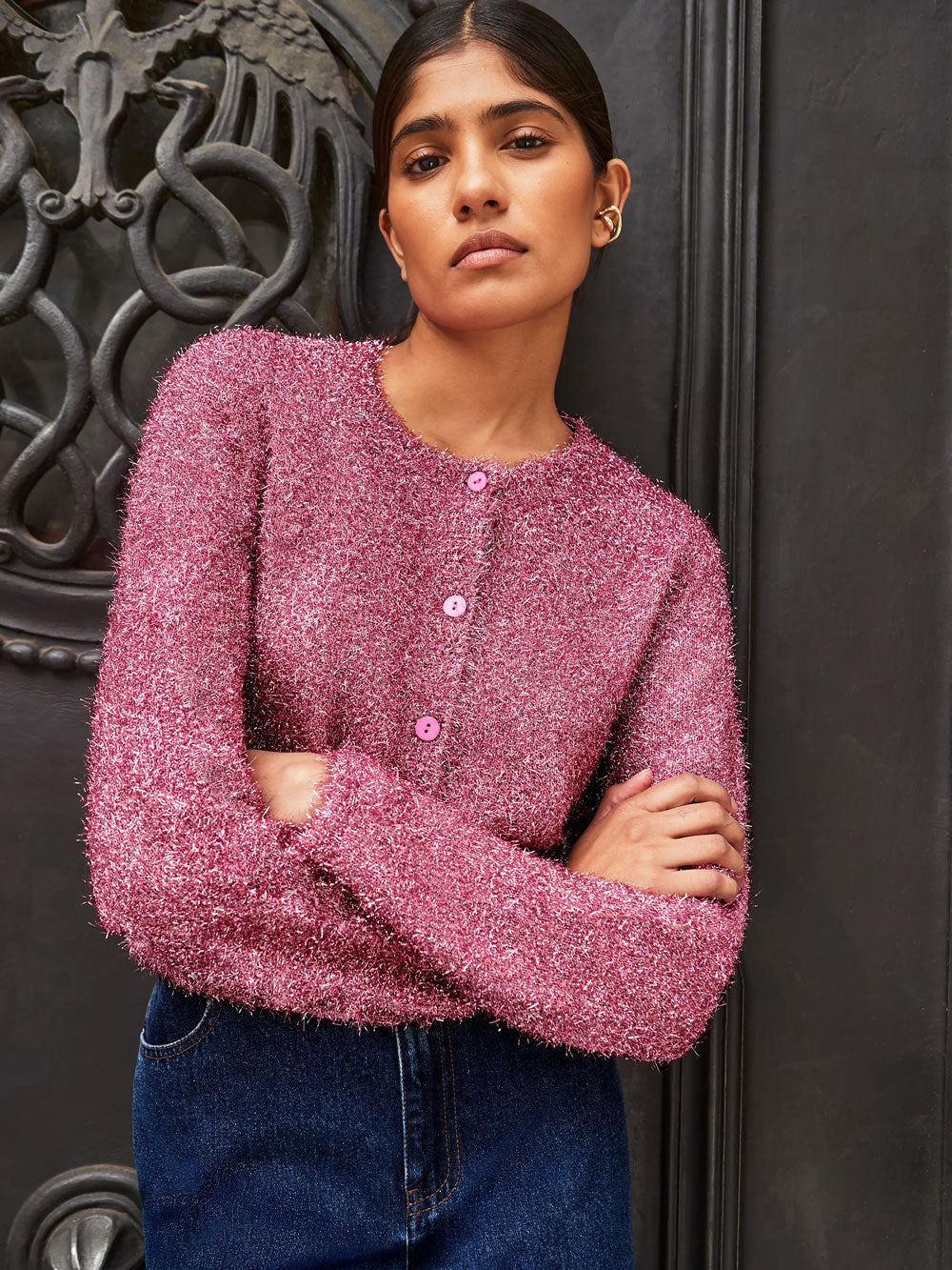 Pink Sparkle Knit Cardigan