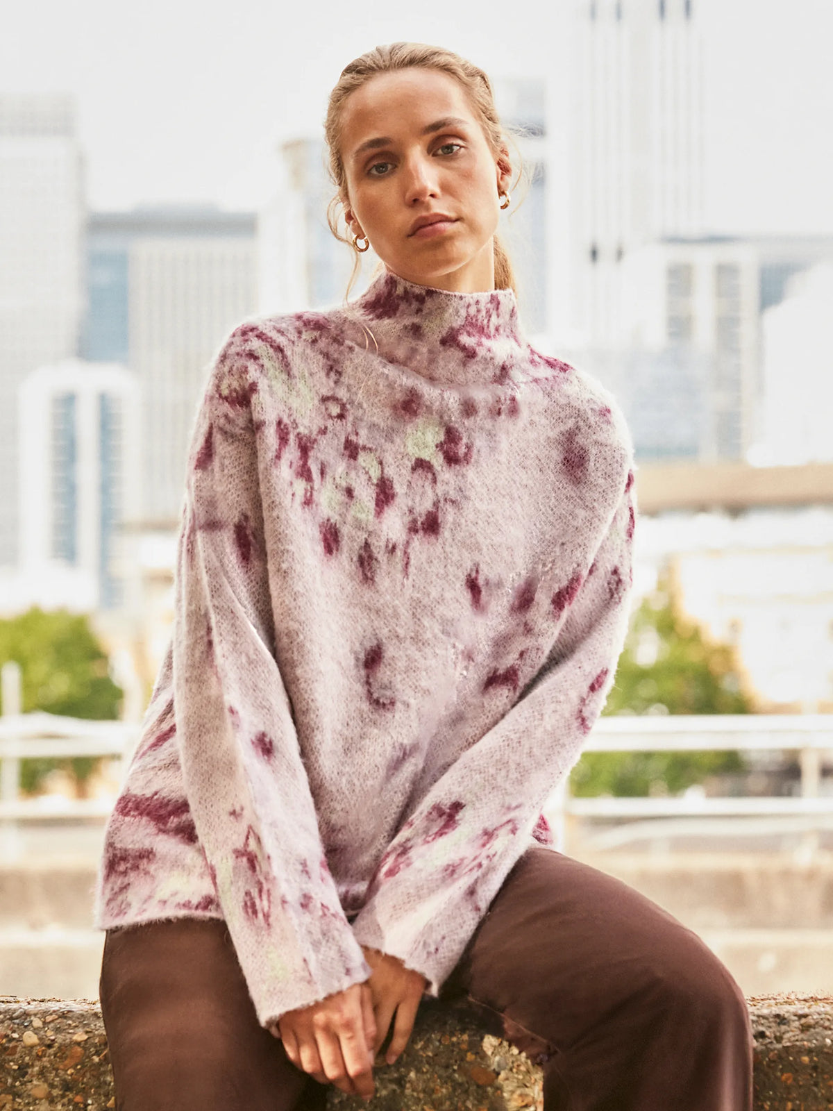 Abstract Floral Jacquard Knit Jumper with Wool and Alpaca
