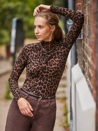 Leopard-Print Turtleneck Cotton and Cashmere-Blend Top