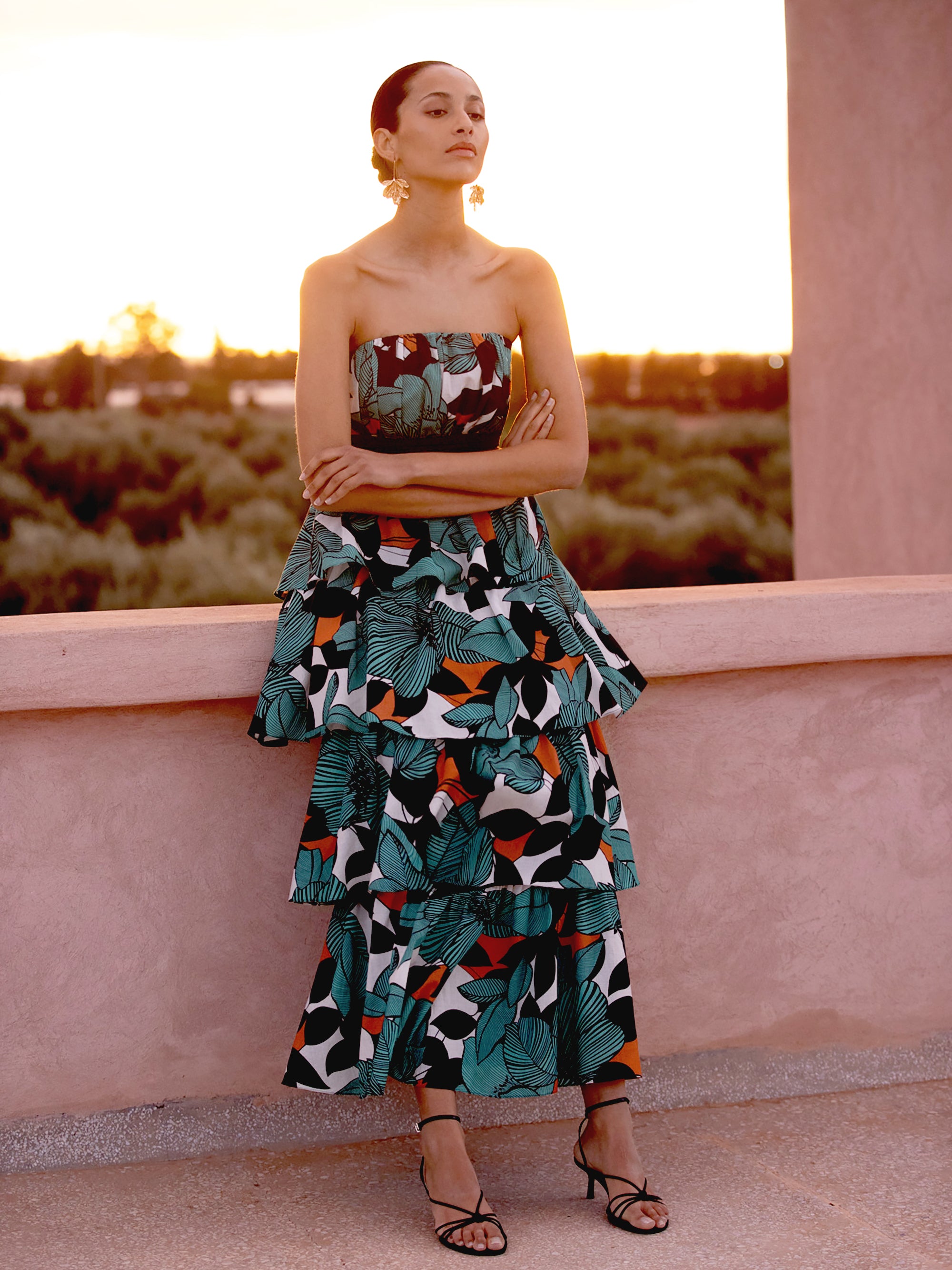 Claudia Leaf Print Tiered Dress – Ro&Zo