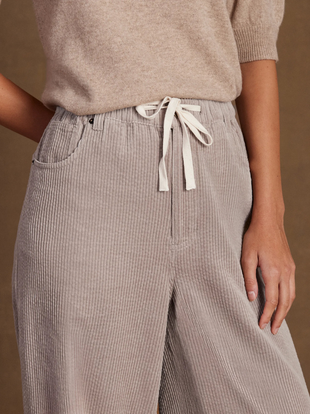 Petite Cappuccino Cord Drawstring Waist Trousers