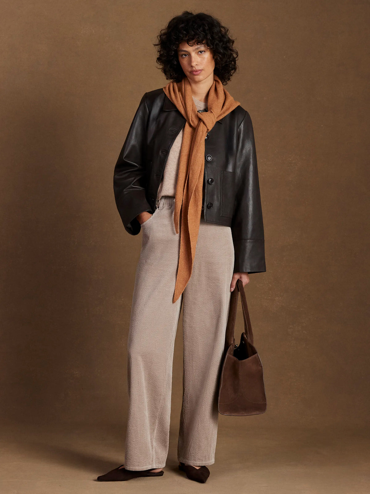 Petite Cappuccino Cord Drawstring Waist Trousers
