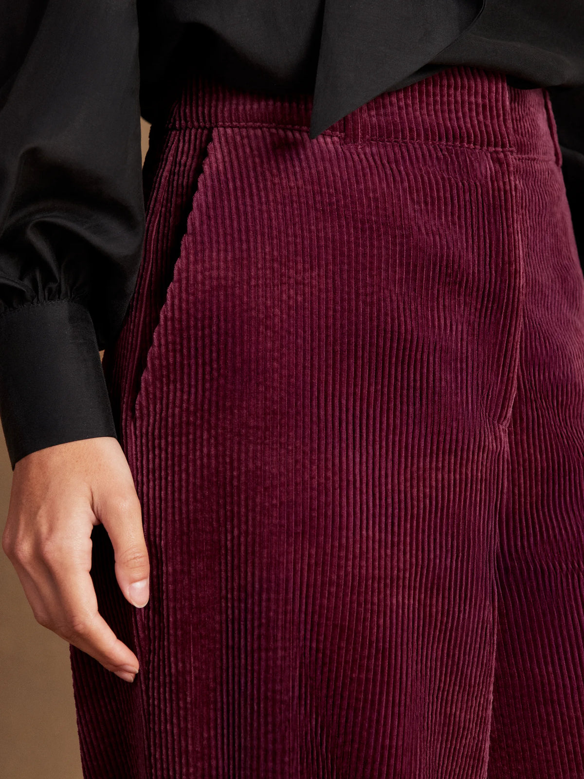 Petite Burgundy Cord Wide Leg Trousers