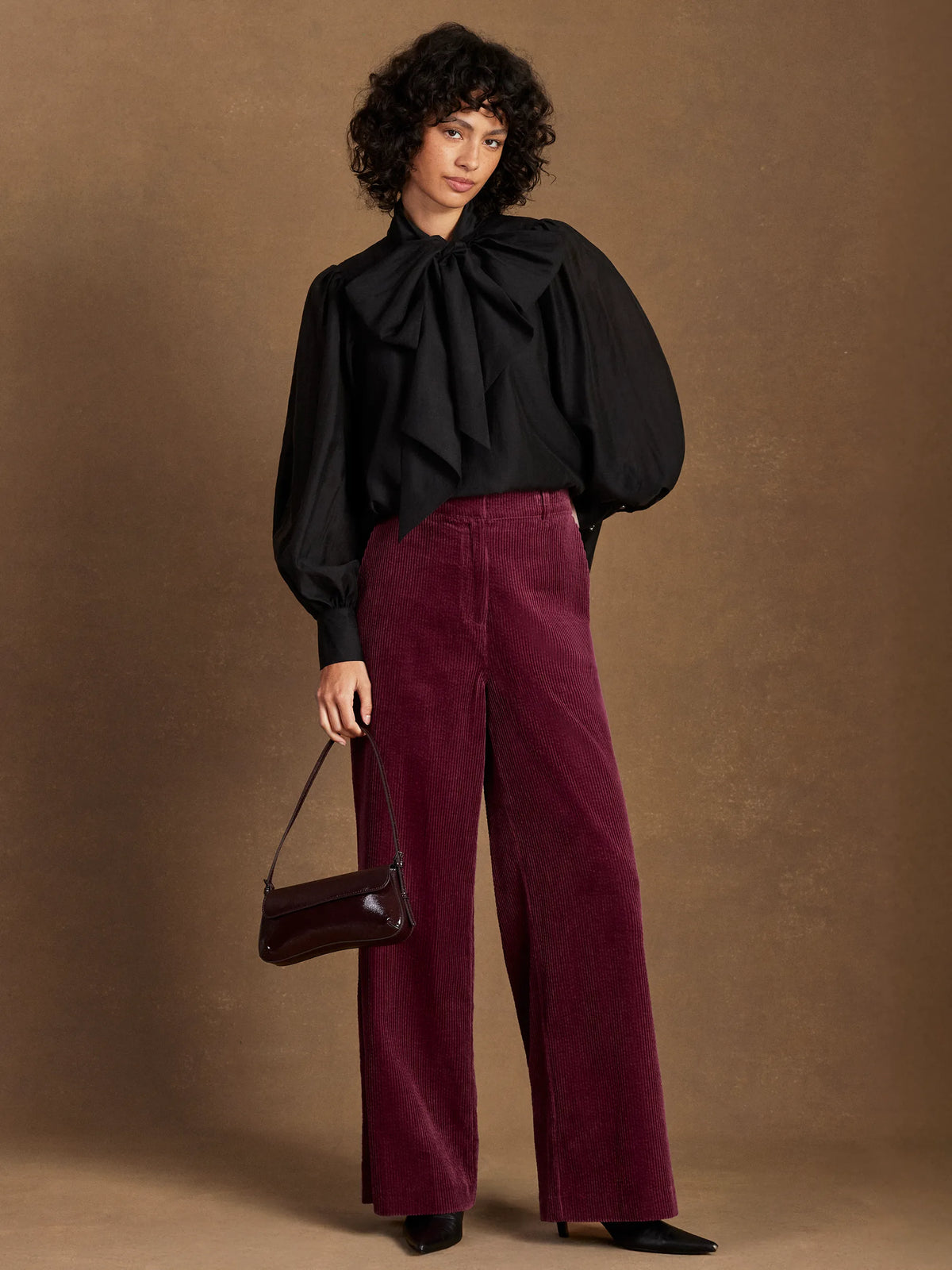 Petite Burgundy Cord Wide Leg Trousers