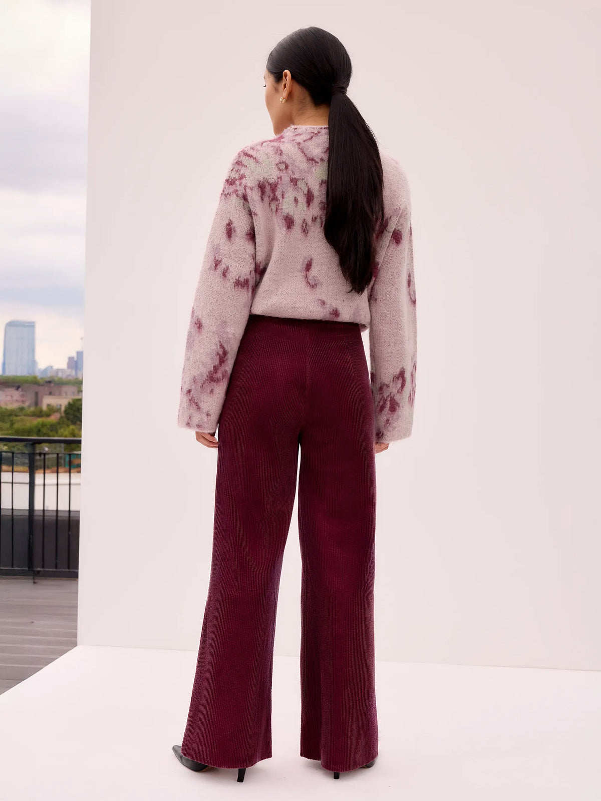 Petite Berry Cord Wide Leg Trousers