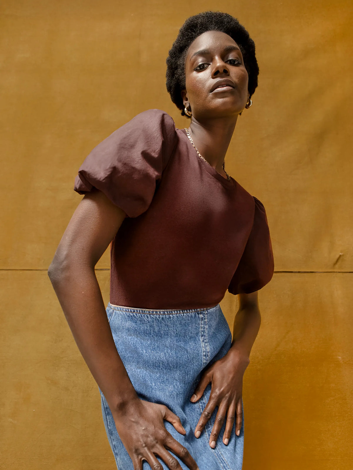 Chocolate Pure Cotton Puff Sleeve T-Shirt