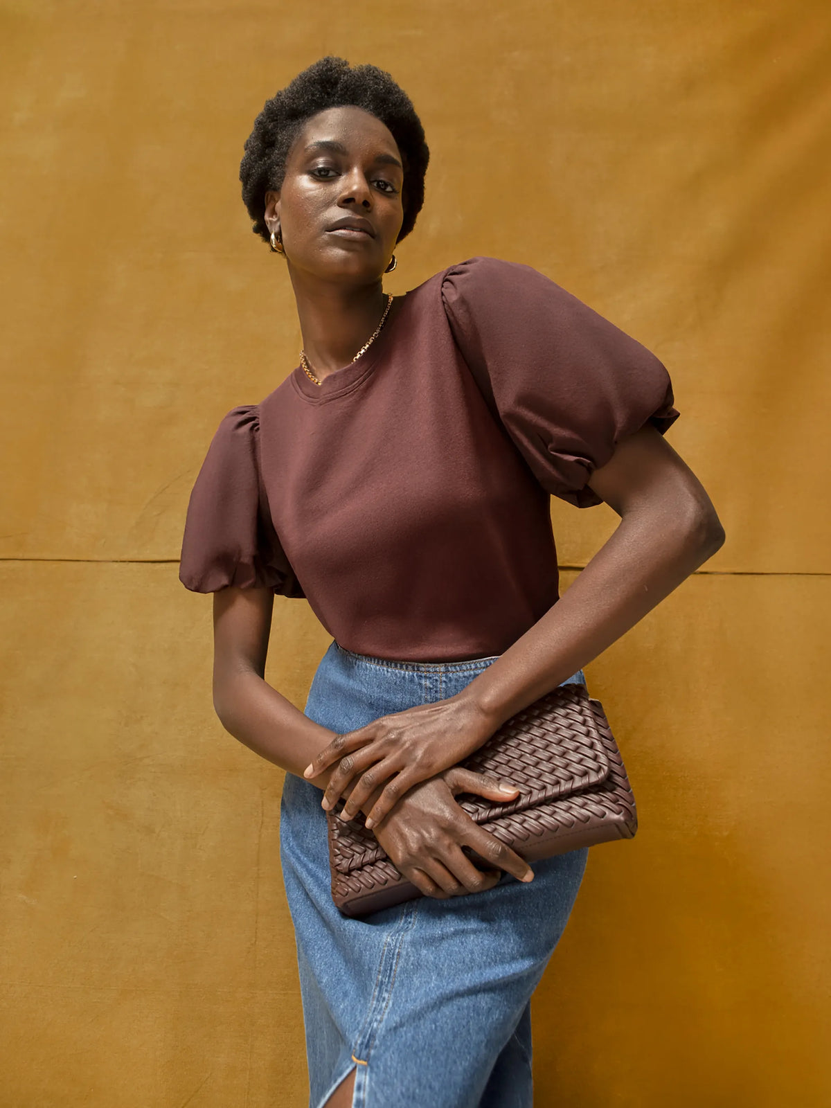 Chocolate Pure Cotton Puff Sleeve T-Shirt
