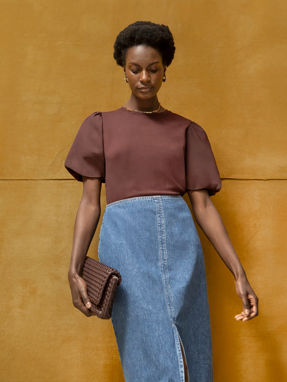 Chocolate Pure Cotton Puff Sleeve T-Shirt