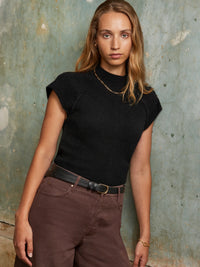 Black Turtleneck Knit Top with Wool and Alpaca