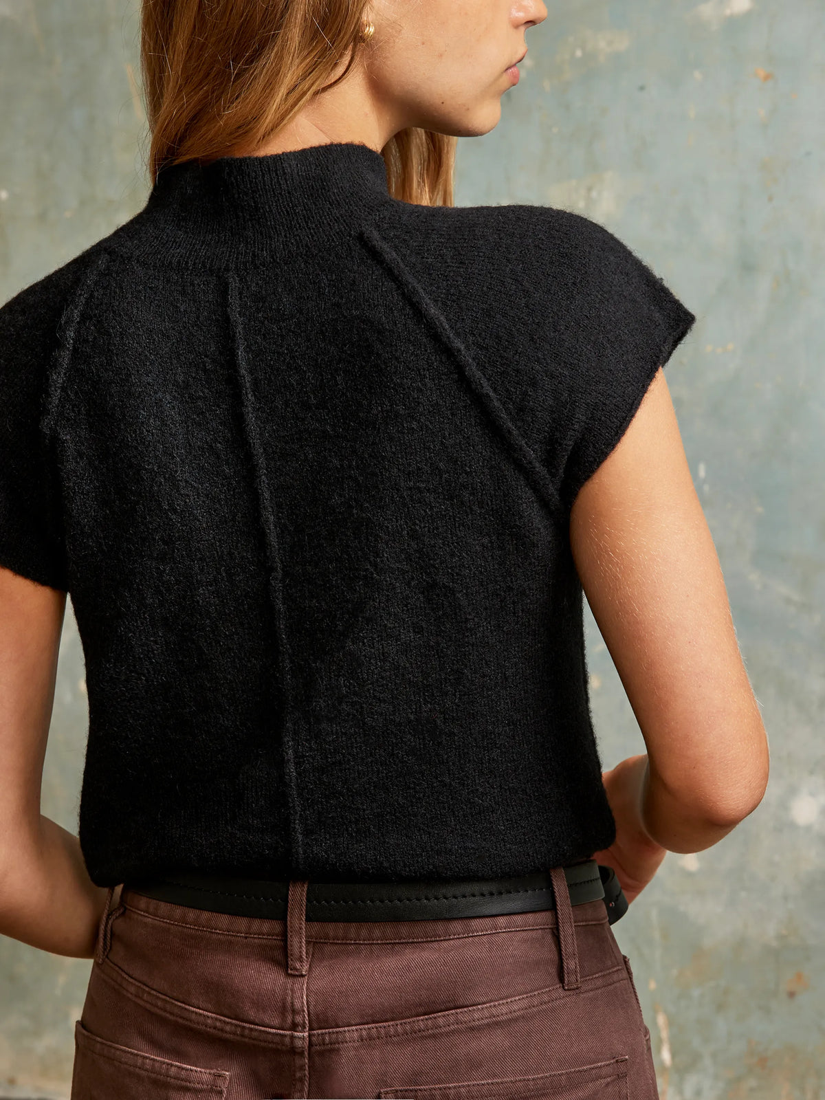 Black Turtleneck Knit Top with Wool and Alpaca