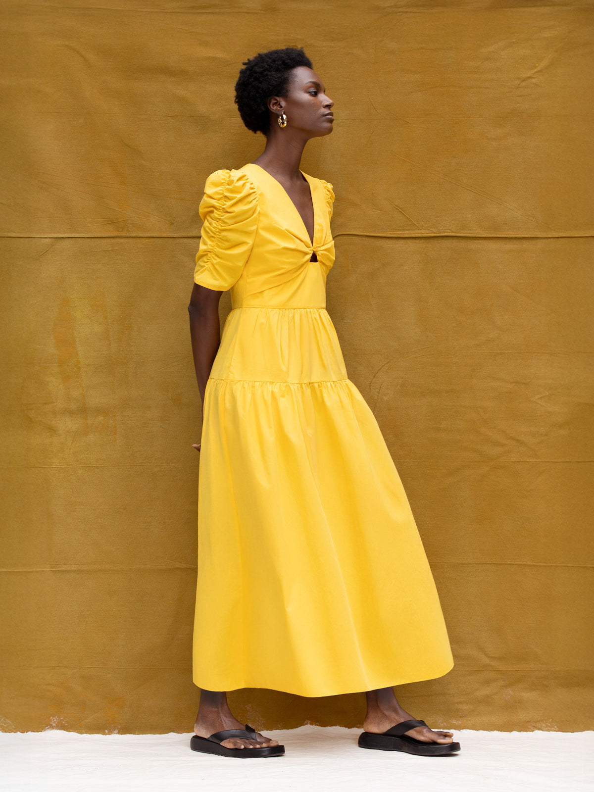 Yellow Cotton Poplin Twist Front Dress