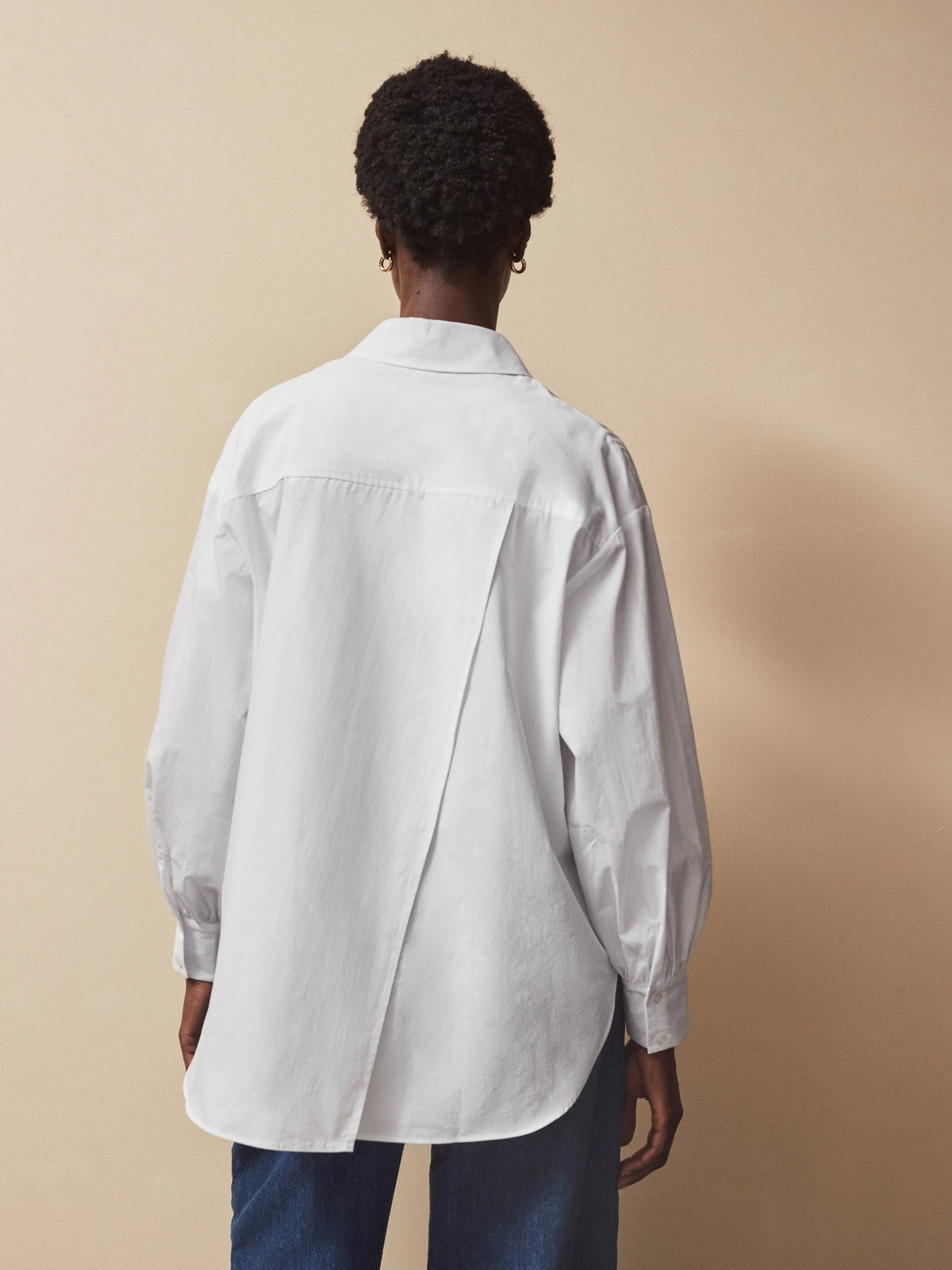 White Poplin Split Back Shirt