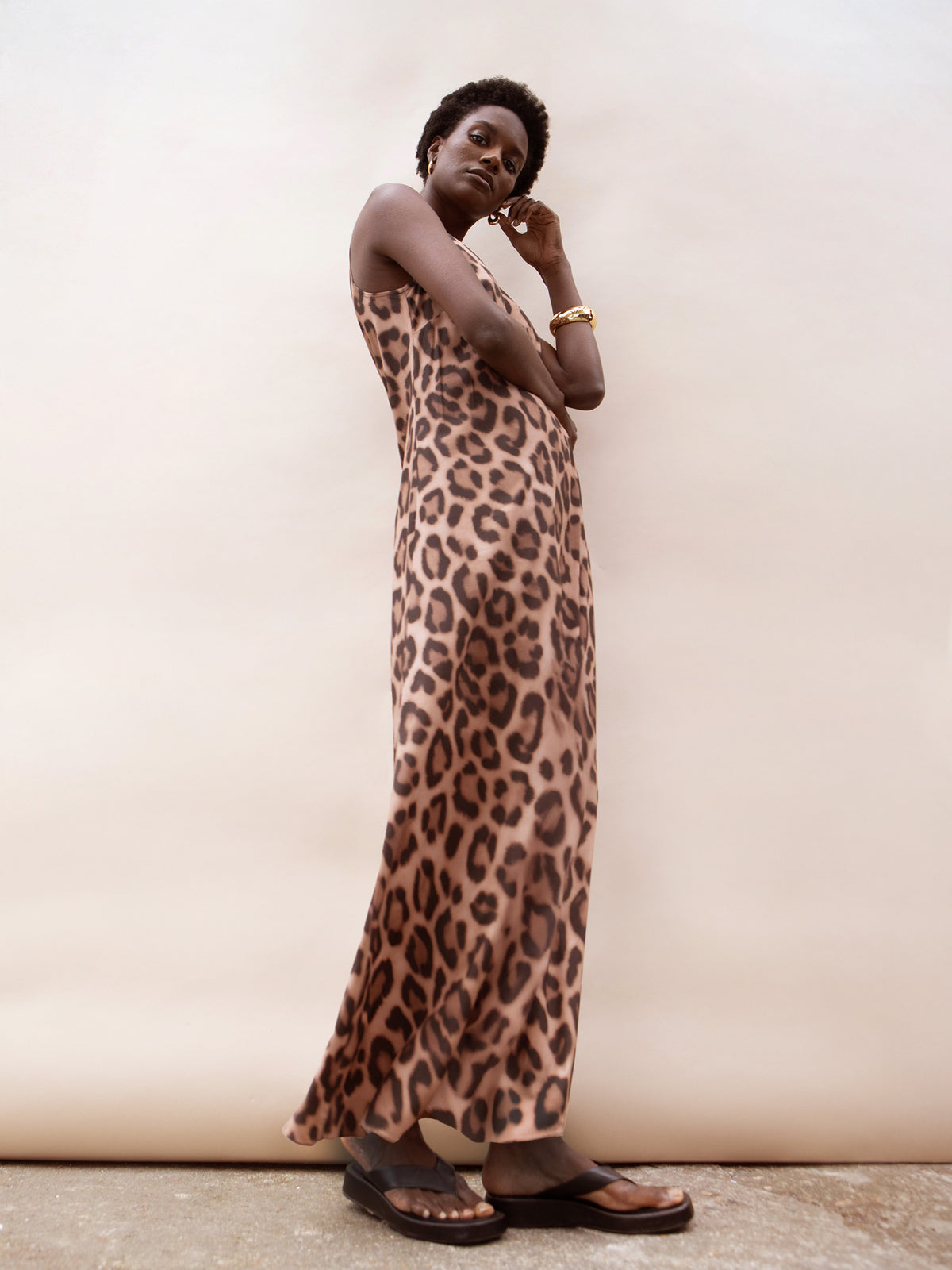 Brown Leopard Print Midi Dress