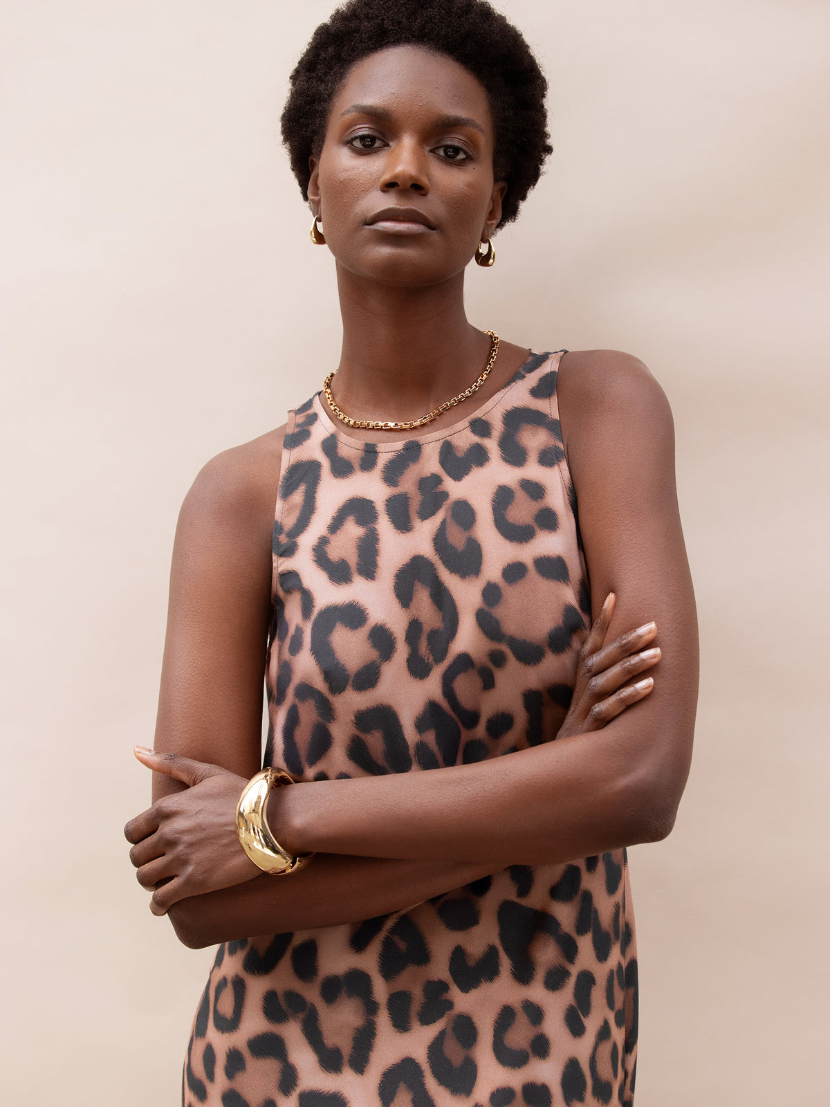 Brown Leopard Print Midi Dress