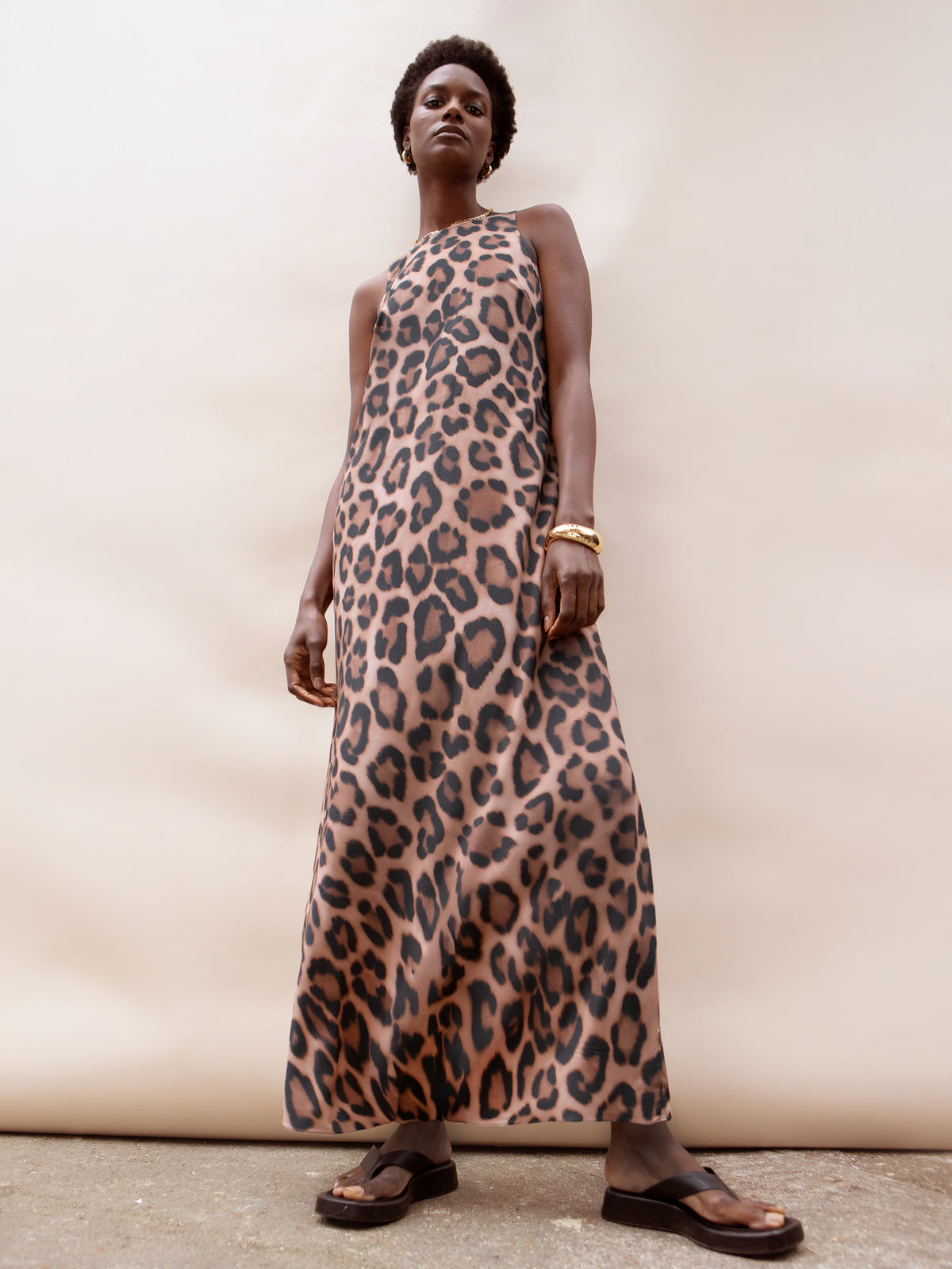 Brown Leopard Print Midi Dress