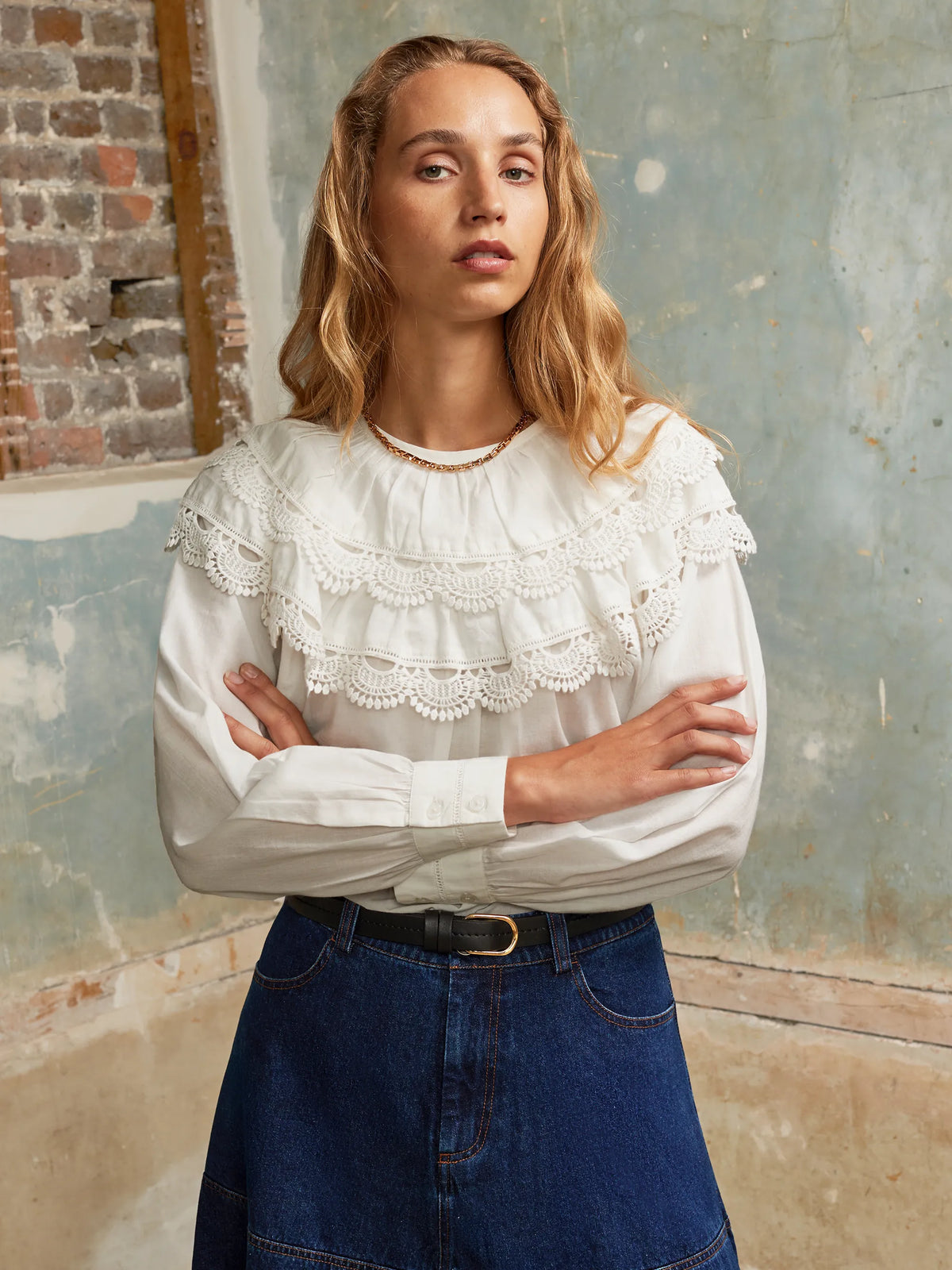 Ivory Crochet Double Frill Blouse