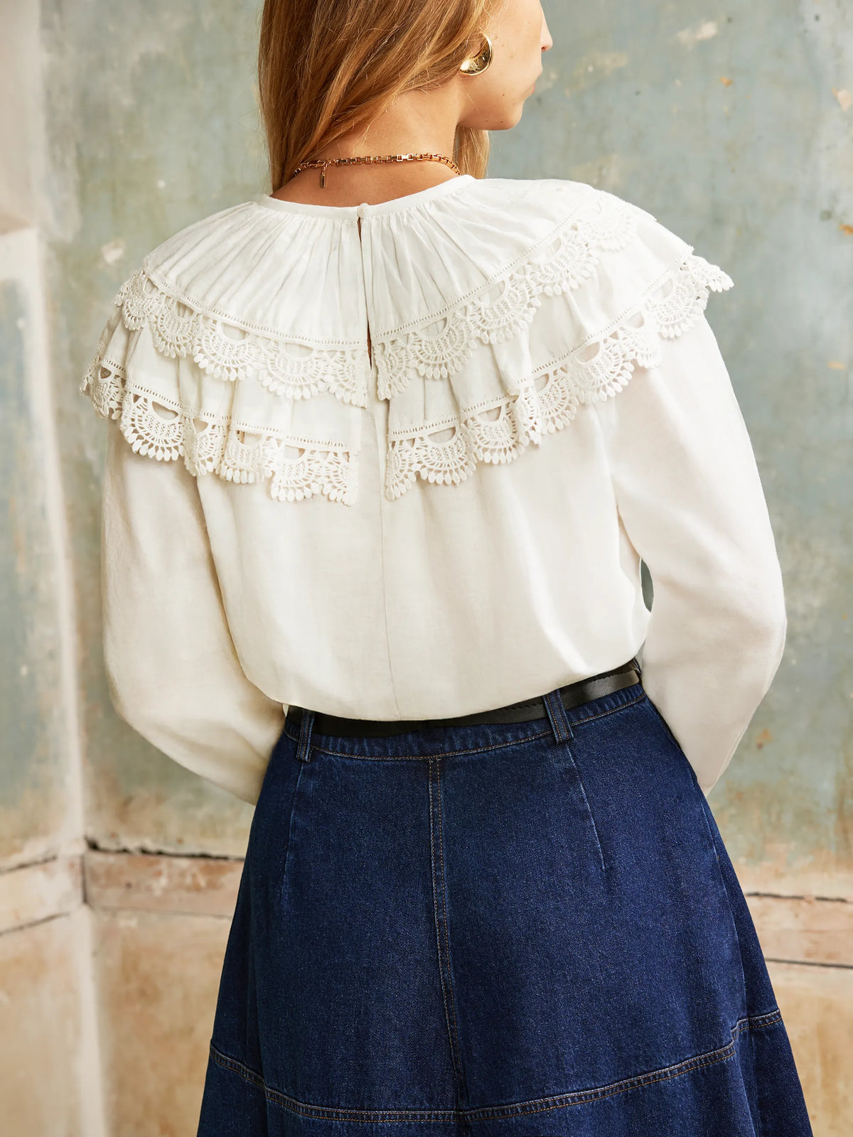 Ivory Crochet Double Frill Blouse