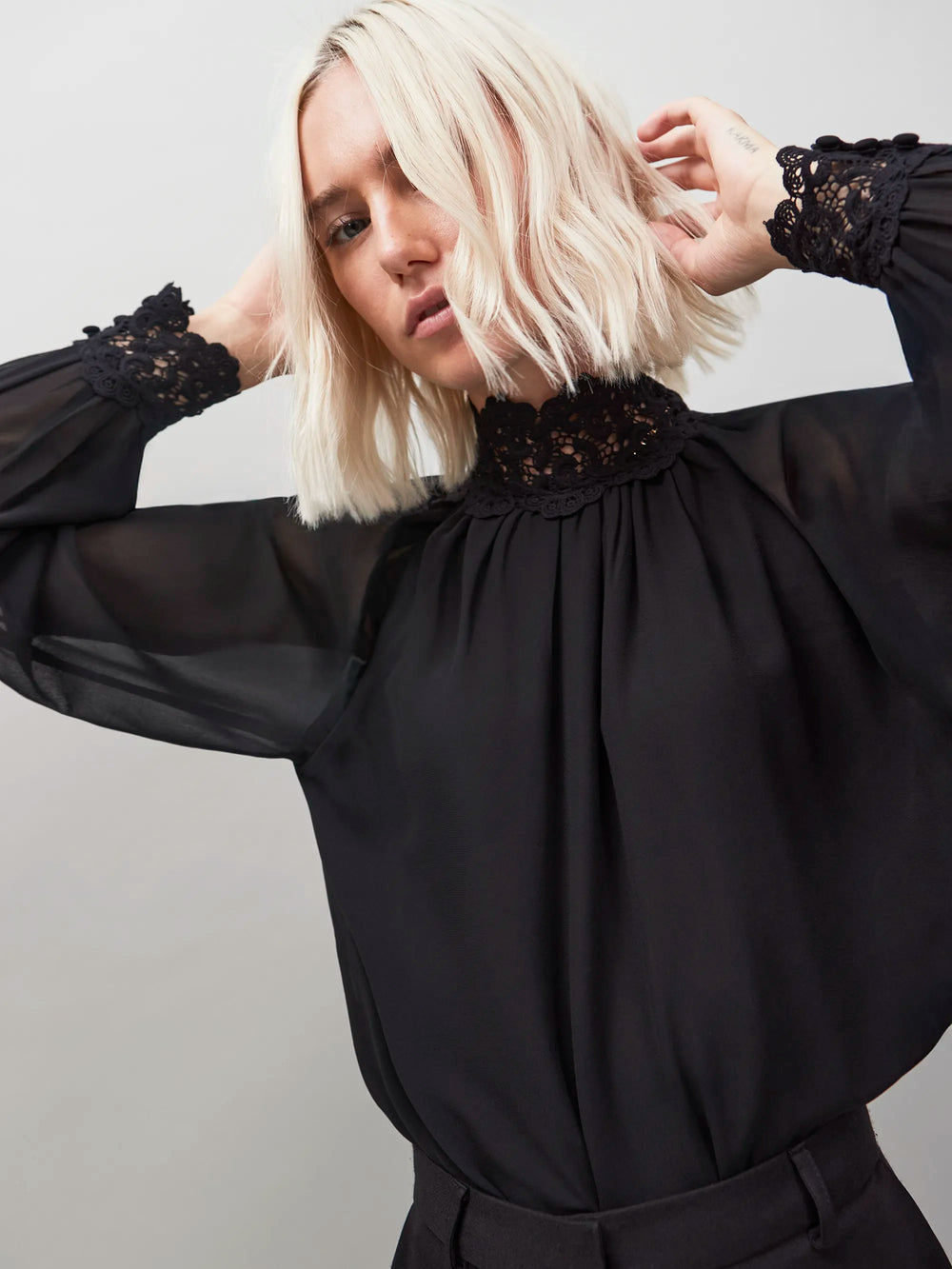 Black Lace Trim Bubble Hem Blouse – Ro&Zo Black Lace Trim Bubble Hem Blouse – Ro&Zo