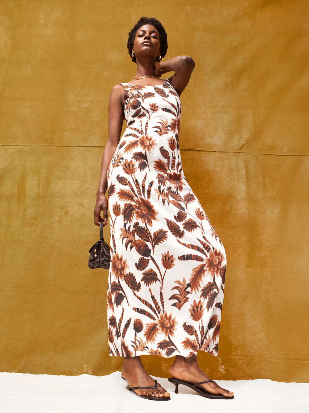 Petite Brown Tropical Floral Linen Blend Dress Ro&Zo Petite Brown Tropical Floral Linen Blend Dress Ro&Zo