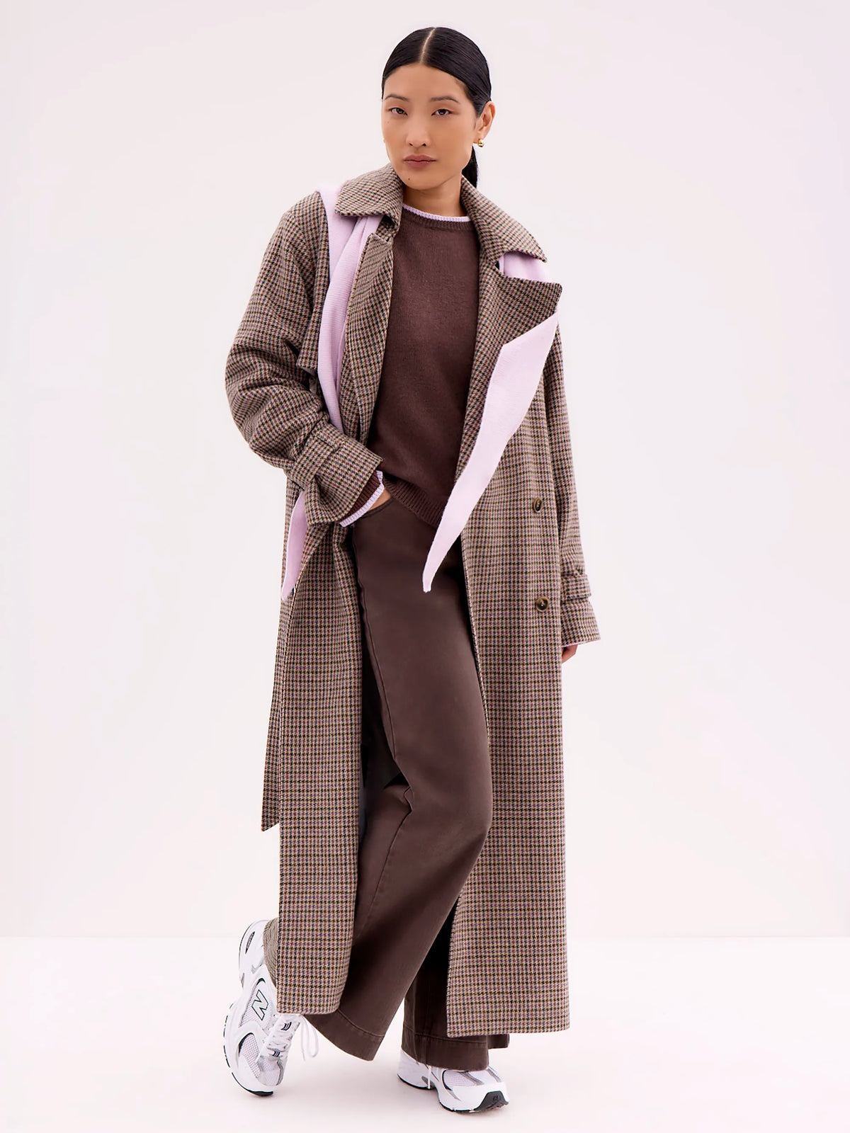 Houndstooth Check Belted Wool-Blend Trench Coat