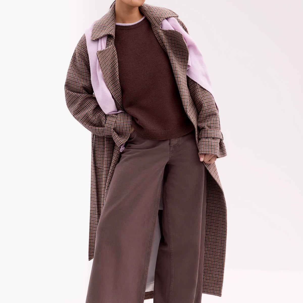 Houndstooth Check Belted Wool-Blend Trench Coat – Ro&Zo