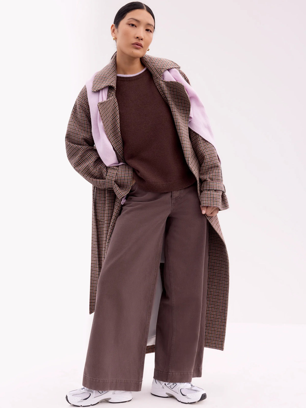 Houndstooth Check Belted Wool-Blend Trench Coat