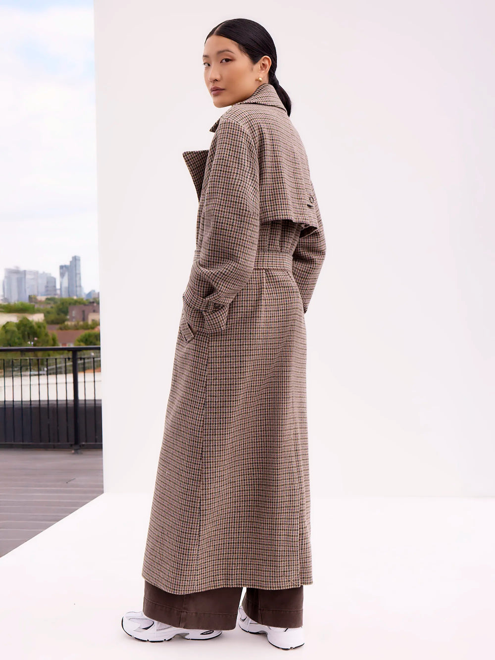 Houndstooth Check Belted Wool-Blend Trench Coat – Ro&Zo Houndstooth Check Belted Wool-Blend Trench Coat – Ro&Zo