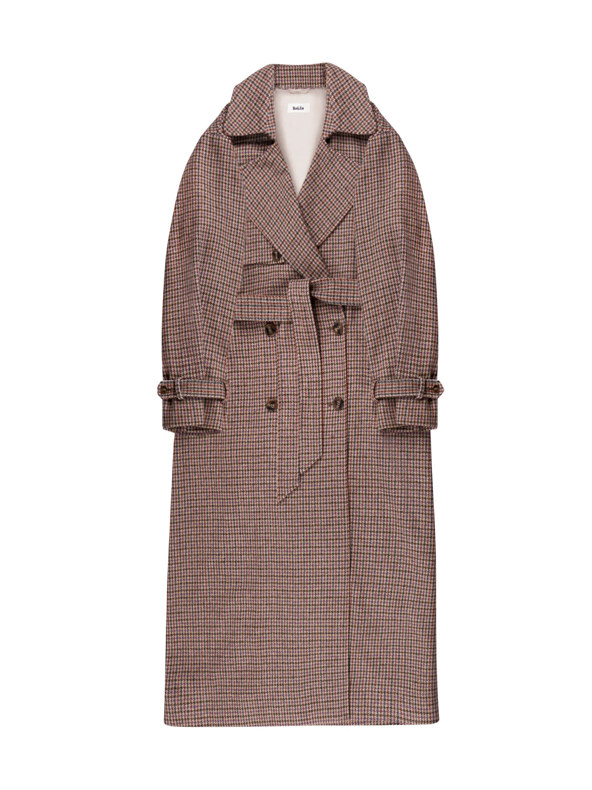Houndstooth Check Belted Wool-Blend Trench Coat