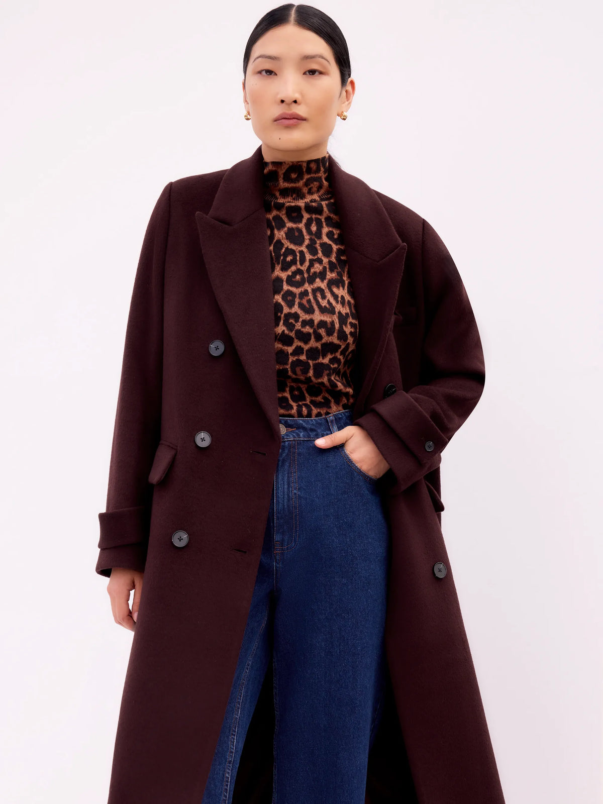 Petite Bitter Chocolate Oversized Wool-Blend Coat