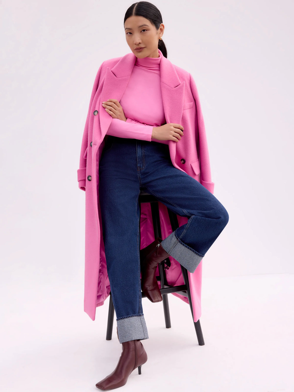 Pink Oversized Wool-Blend Coat
