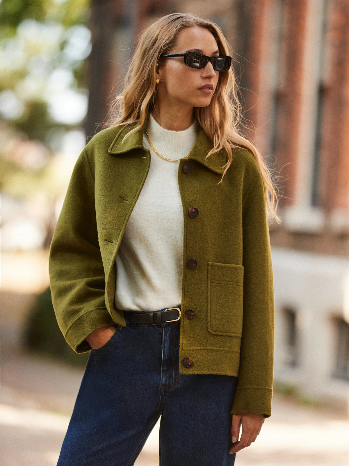 Khaki Double-Faced Knit Jacket with Wool