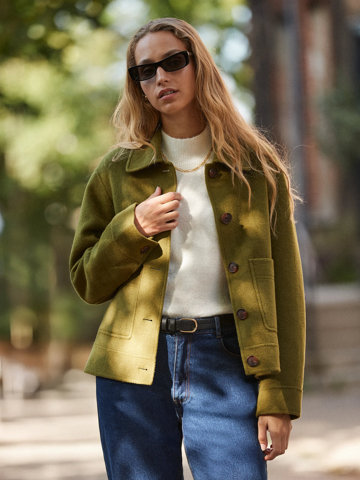 Khaki Double-Faced Knit Jacket with Wool