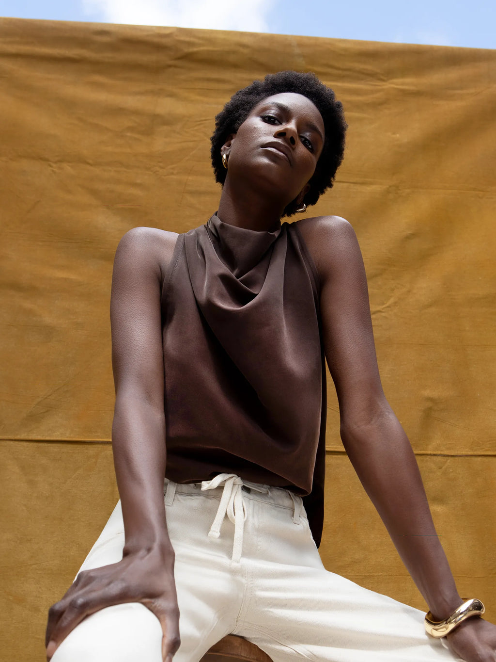 Chocolate Cowl Neck Drape Top – Ro&Zo